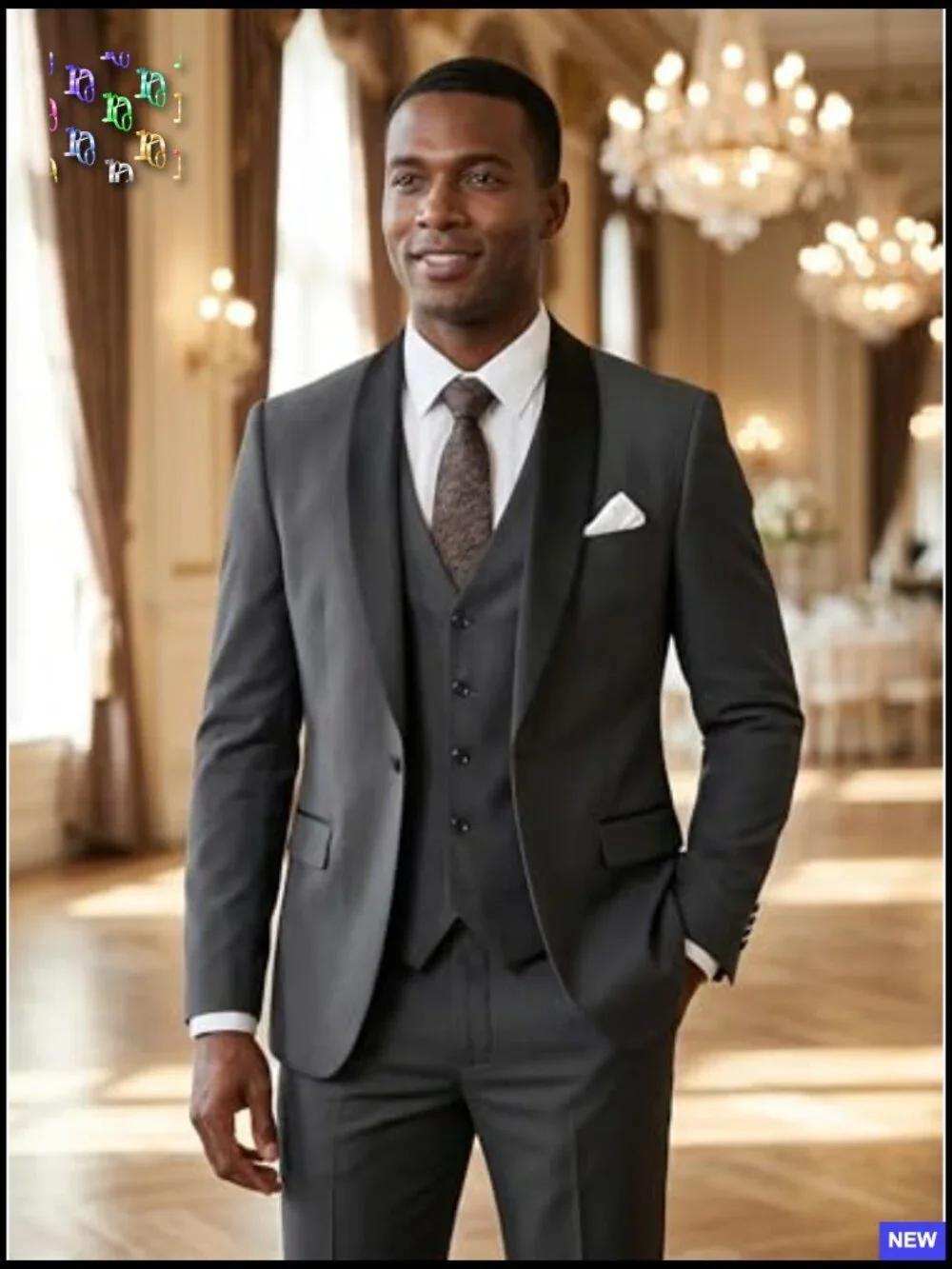 Slim Fit Tuxedo Suit Three Piece Shawl Lapel Formal Wedding Modern